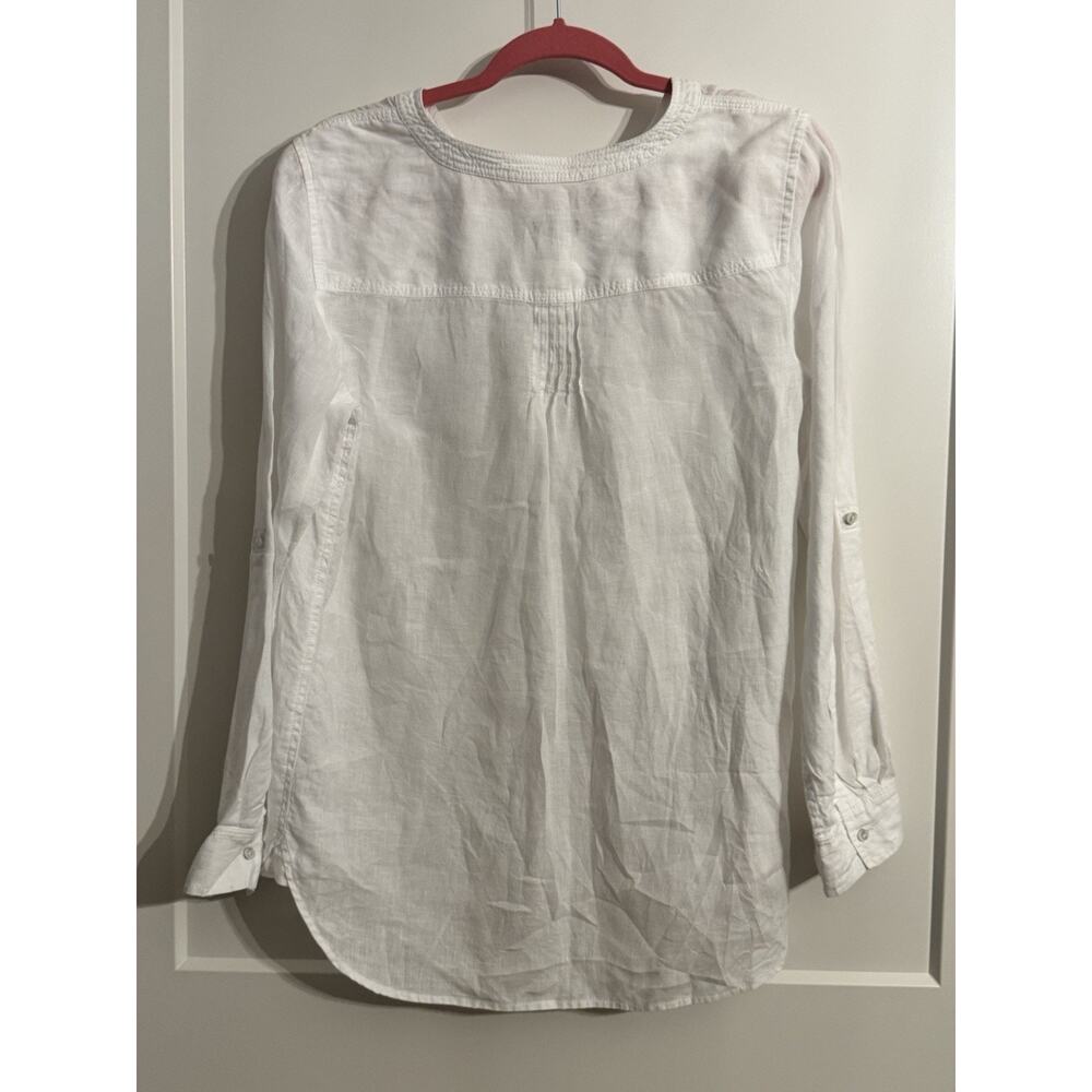 Talbots 100% Linen Women’s Blouse Tunic Sz M White Beach Coverup Old Money Prep - Picture 7 of 8